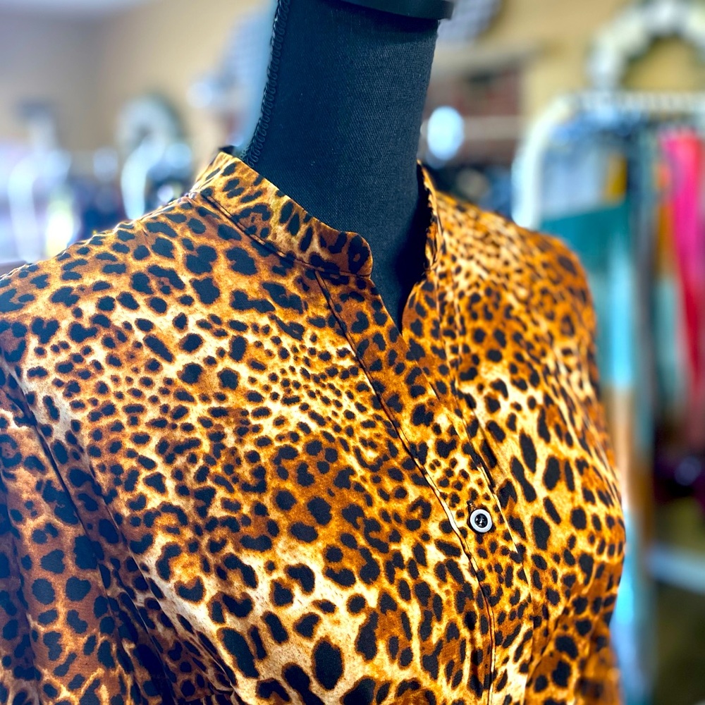 Leopard Collared Button Down Midi Dress